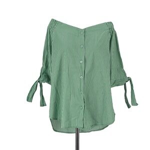 Haute Project Los Angeles Womens Top Large Striped Off Shoulder Tie Sleeve